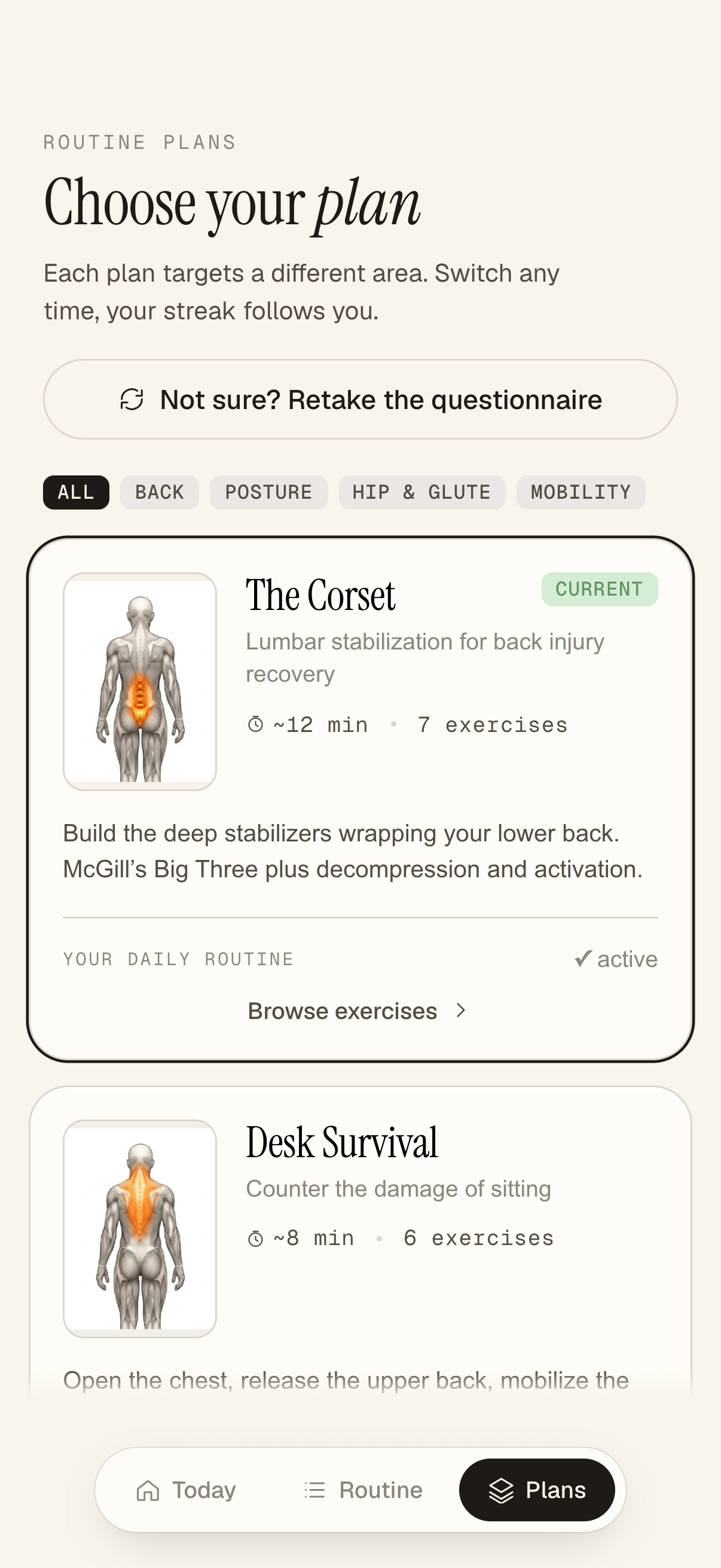 Plan library with anatomical region highlights